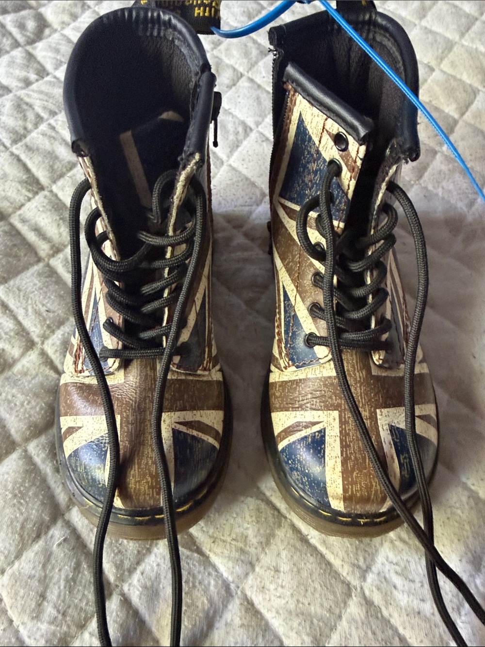 Dr. Martens Kids Union Jack Lace-Up Boots in Blue and Brown